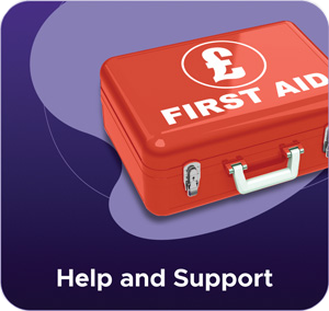 Red first aid kit with a pound symbol, accompanied by the text 